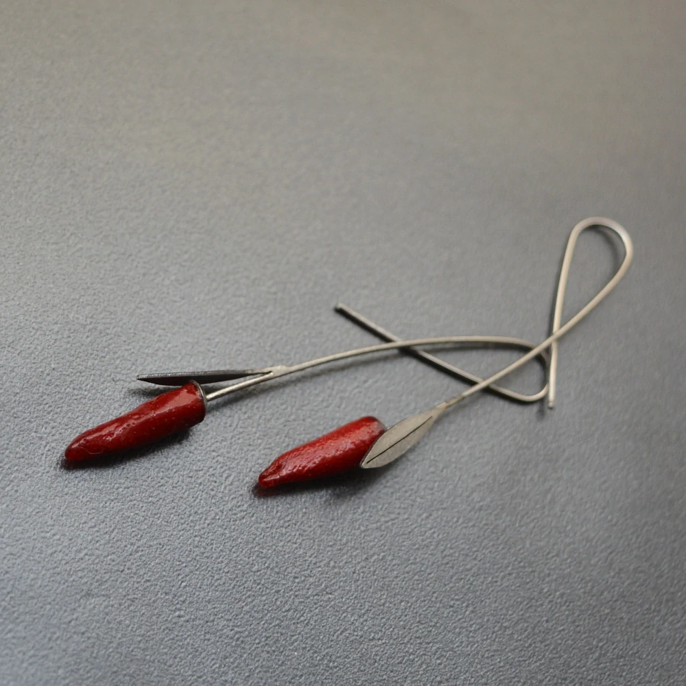 Náušnice - pálivé papričky s lístky malé