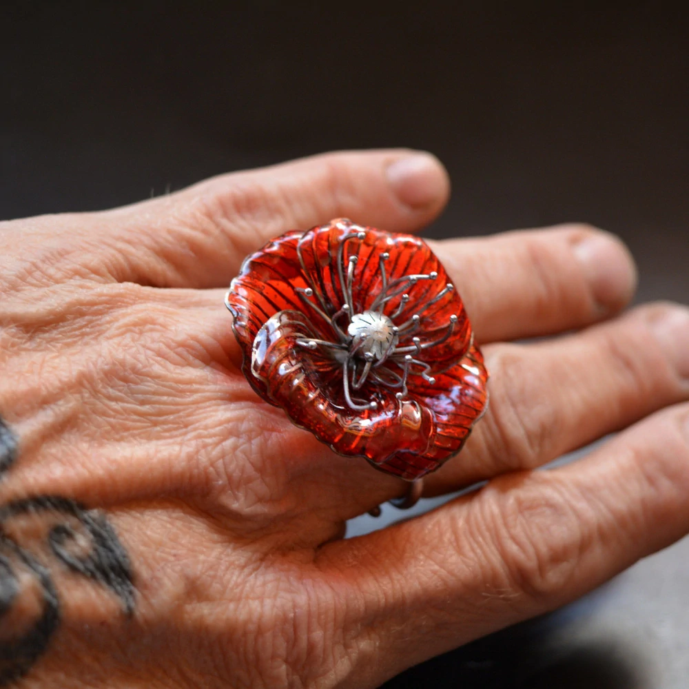 Prsten - Vlčí mák PET smalt